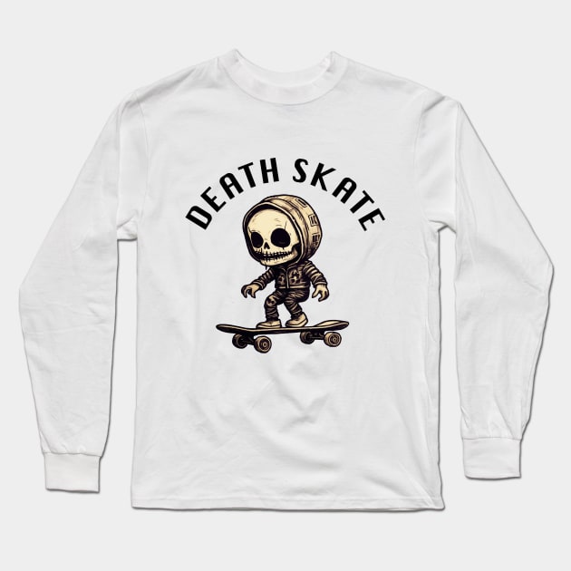 Skeleton Skateboarder - Death Skate (Black Lettering) Long Sleeve T-Shirt by VelvetRoom